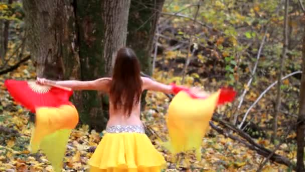 Chica bailando en el parque de otoño — Vídeos de Stock