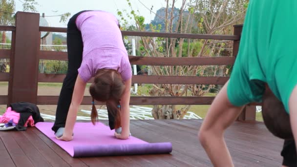 Joven hermosa mujer haciendo deporte estiramiento ejercicio al aire libre — Vídeo de stock