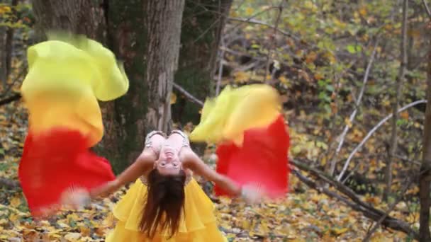 Meisje dansen in de herfst park — Stockvideo