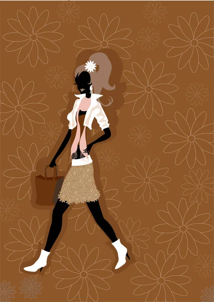 Walking young woman silhouette — Stock Vector