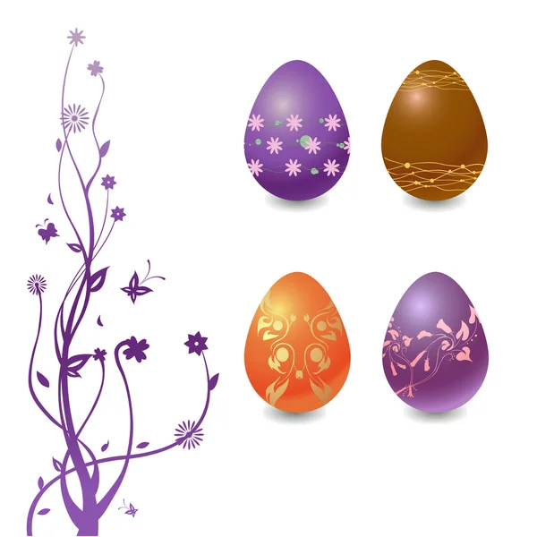 复活节彩蛋与花卉元素 — 图库矢量图片