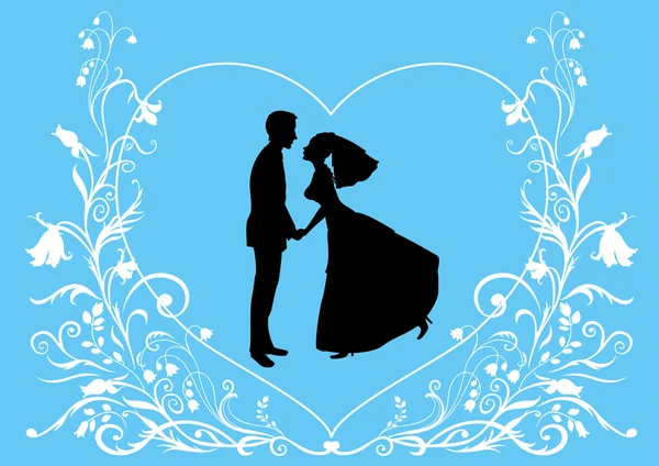 Bruid en bruidegom op de elegante achtergrond — Stockvector