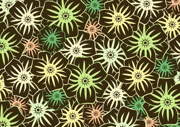 Patrón de flores en el fondo negro — Vector de stock