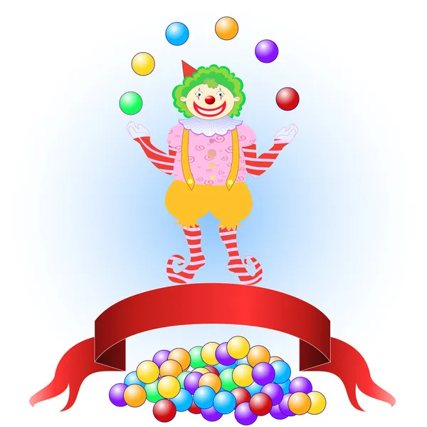 Clown jongleren kleurrijke ballen — Stockvector