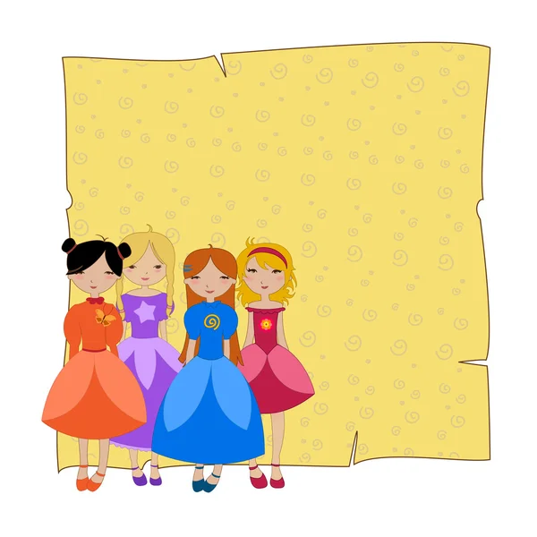 Mooie uitnodiging met vier kleine meisjes — Stockvector