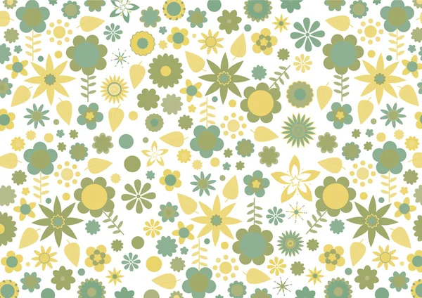 Green and yellow flowers and leaves retro pattern — Stock Vector