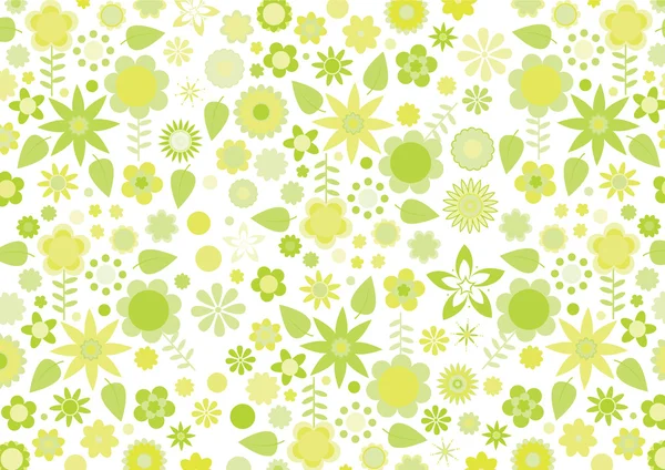 Gele funky bloemen en bladeren retro patroon — Stockvector