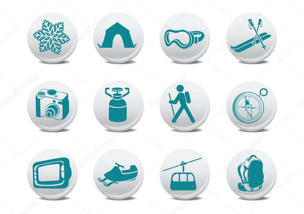 Camping and ski buttons