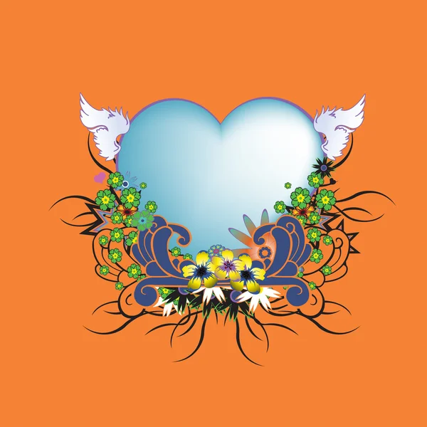Floral frame met hart vorm — Stockvector