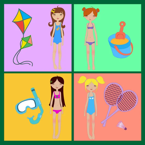 Divertidos iconos de verano — Vector de stock