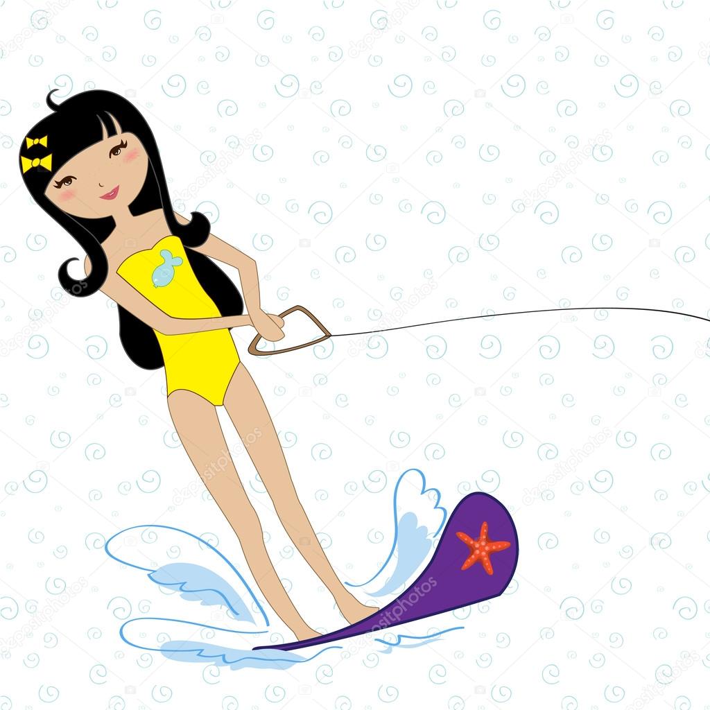 Attractive girl water skiing