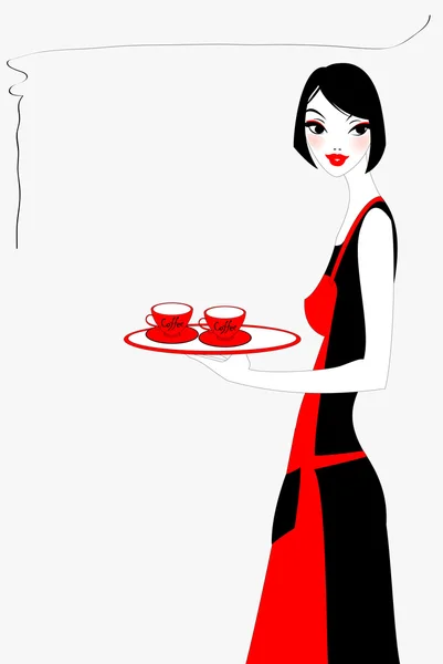 Waitress serving coffee — Stock Vector