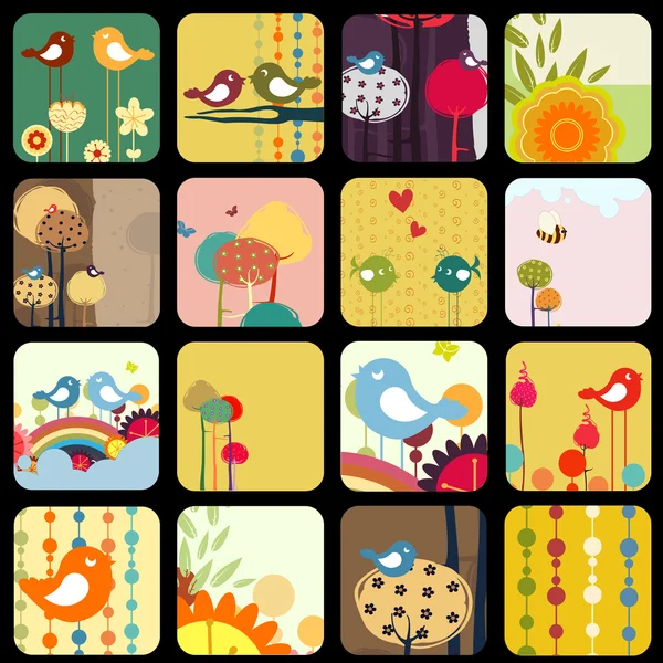 レトロな花柄のデザインのグリーティング カード — ストックベクタ