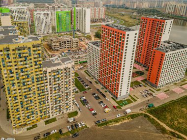 Moskova 'nın Nekrasovka şehrinde yeni bir yerleşim yeri. Tahttan hava fotoğrafçılığı.