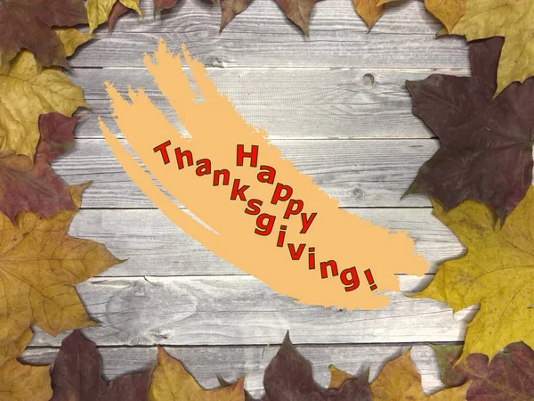 Jesienny Tło Liść Vintage Deska Napis Gratulacja Koncepcja Święta Dziękczynienia — Zdjęcie stockowe