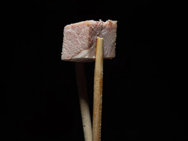 Шматок Вареної Свинини Темному Тлі Поняття Смачної Їжі — стокове фото