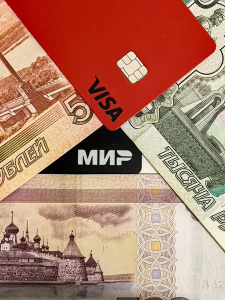 Contesto Delle Banconote Delle Carte Credito Russe Concetto Denaro — Foto Stock