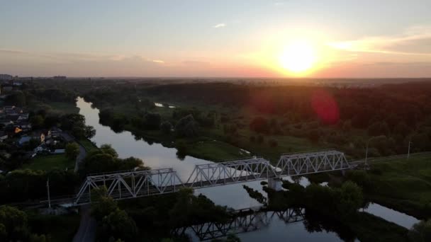 Klyazma Nehri Pavlovsky Posad Moskova Bölgesindeki Demiryolu Köprüsü Temmuz 2021 — Stok video