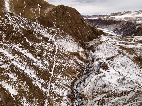 Valley Malka River Winter Tract Jila Caucasus Russia Aerial Photography — ストック写真