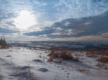 Kafkasya 'da kışın dağ manzarası. Vahşi yaşam kavramı..