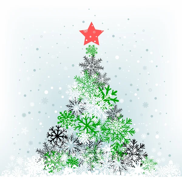 Snow feer-tree with red star — Stock Vector