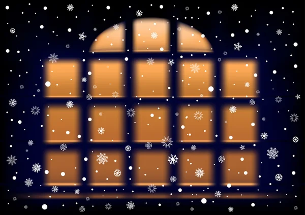 Sneeuw nacht extra groot venster — Stockvector