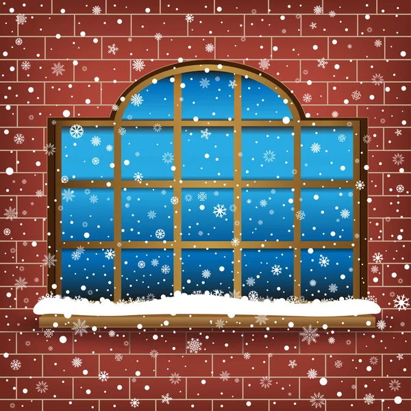 Μεγάλο παράθυρο και χιόνι — Διανυσματικό Αρχείο