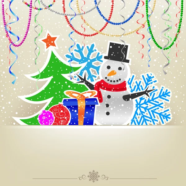 Vánoční karikatura karty sněhu a cetka — Stockový vektor