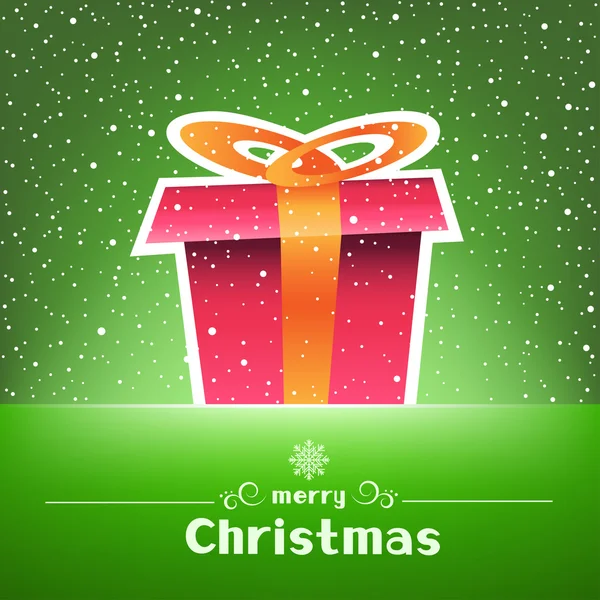 Regalo de Navidad tarjeta verde con nieve alrededor — Vector de stock