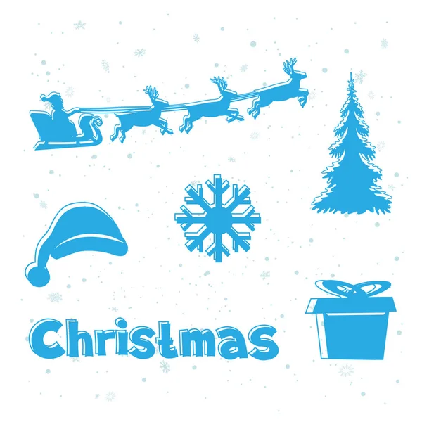 Christmas winter blue icons set — Stock Vector