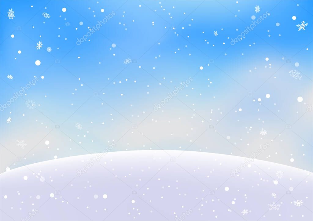 Christmas blue template winter snowfall and hill