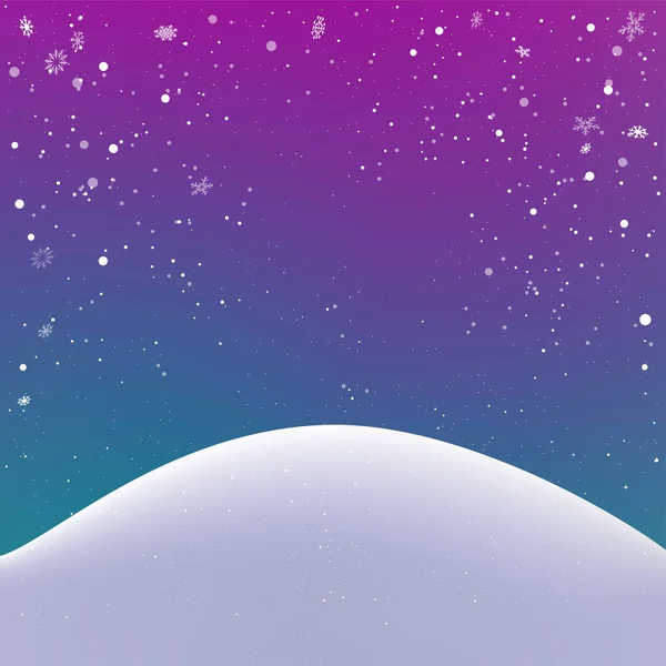 Jul vinter kulle snöfall och färg himmel — Stock vektor