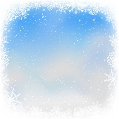 Kar çerçevesi Noel şablonu mavi gökyüzü arkaplanı