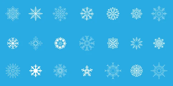 Grandes copos de nieve signo símbolo conjunto fondo azul — Vector de stock