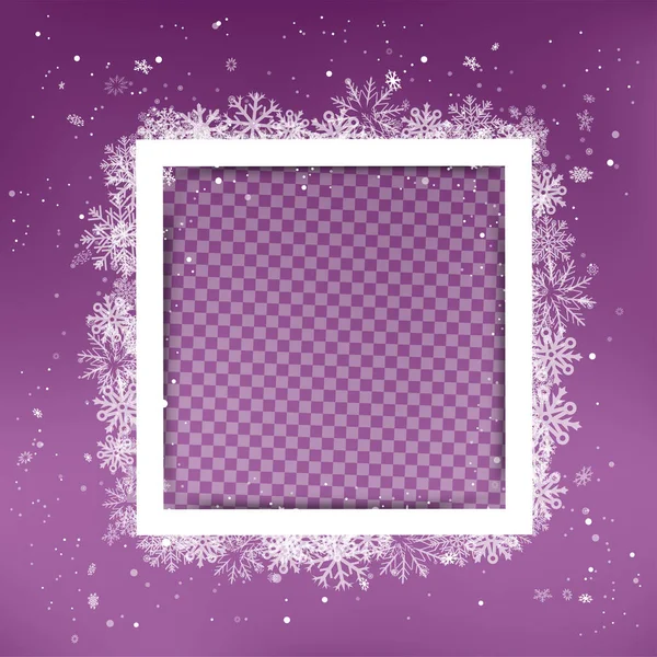 Marco Fotos Nieve Navidad Con Sombra Fondo Púrpura Vacaciones Invierno — Vector de stock