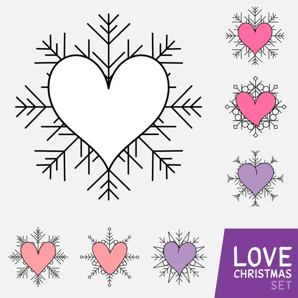Vánoce Valentine Láska Zimní Srdce Nastavit Světle Šedé Pozadí Holiday — Stockový vektor