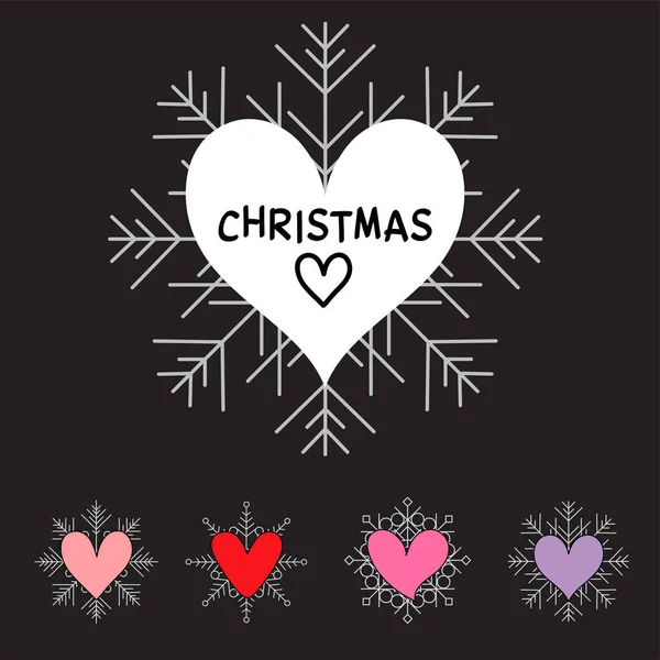 Рождество Валентина Люблю Зимние Сердца Установленные Темном Черном Фоне Знак — стоковый вектор