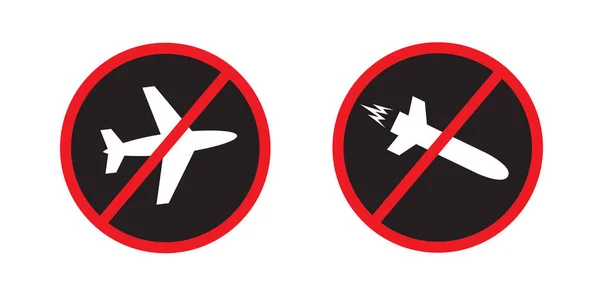 Avión de combate y cohete de misiles está prohibido señal — Archivo Imágenes Vectoriales