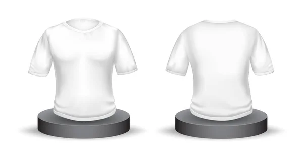平台上的白色T恤衫空布局模板 用于浅色背景阴影的印刷品 — 图库矢量图片