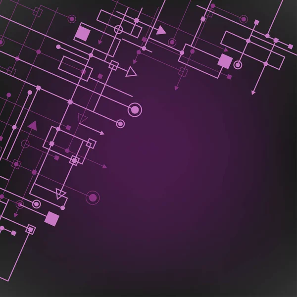 Techno Соединяет Темно Фиолетовый Фон Соединенными Цветовыми Точками Линиями Шаблон — стоковый вектор