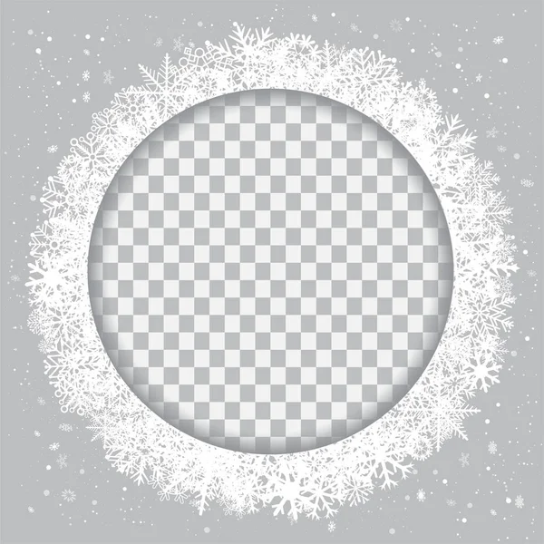 Christmas Winter Season Photo Frame Template Gray Background Holiday Snowflake — Stock Vector