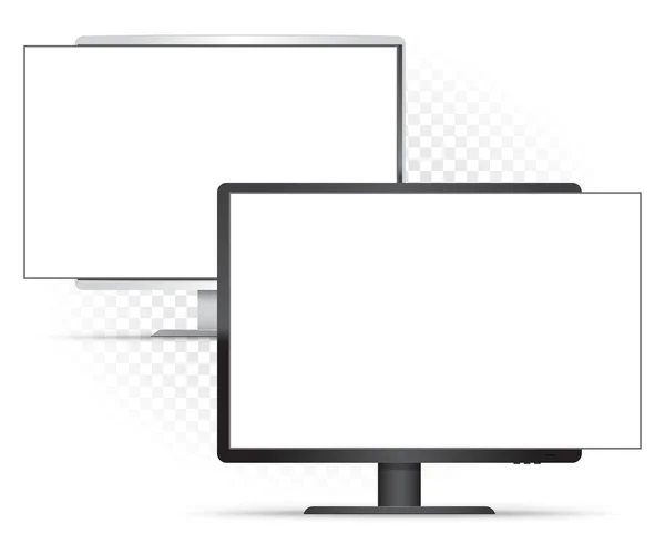 黑色和白色监视器 带有透明背景的白色屏幕模板 粘贴你的模型来展示设计 非标准解决方案 以显示网络作品组合 空屏幕Ui Ux演示 — 图库矢量图片