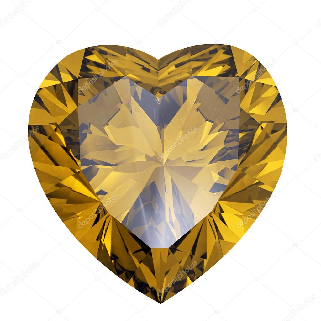 Heart shaped Diamond isolated. citrine