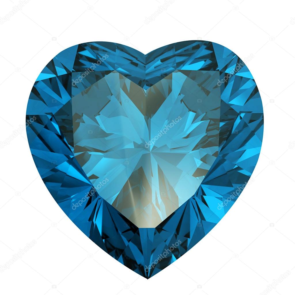 Heart shaped Diamond isolated. aquamarine