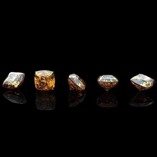 Persegi. Citrine. Koleksi perhiasan permata di hitam — Stok Foto