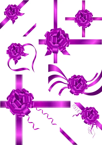 紫丝带用弓的集 — 图库矢量图片