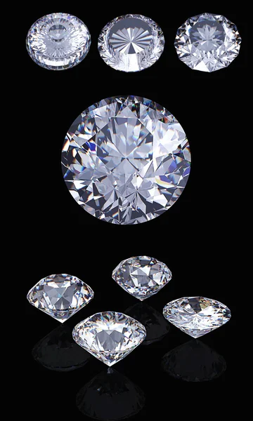 3d rotonda brillante taglio diamante prospettiva — Foto Stock