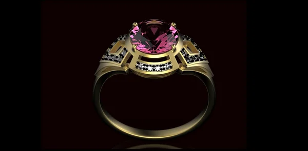 Χρυσό δαχτυλίδι αρραβώνων με διαμάντια. διακοπές σύμβολο. ρουμπίνι πολύτιμος λίθος — Φωτογραφία Αρχείου