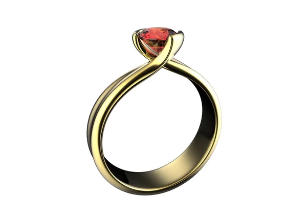 Gold Wedding Ring with diamond. Holiday symbol. Ruby gemstone — Stock Photo, Image