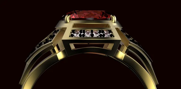 Obrączka złota z diamentów. symbol wakacje. kamień rubin — Zdjęcie stockowe